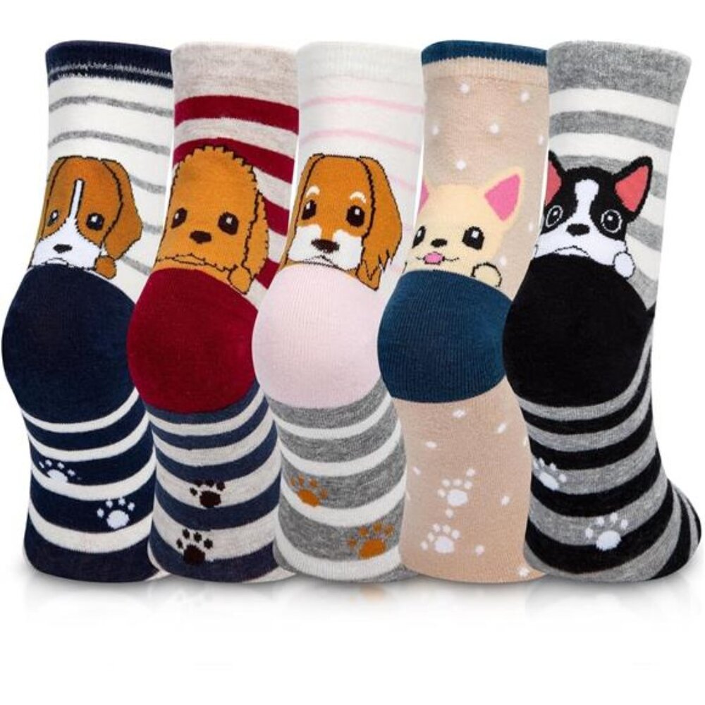 Womens Cute Animal Socks 5 Pairs Cat Dog Crew Cotton Fun Novelty Gifts for Women